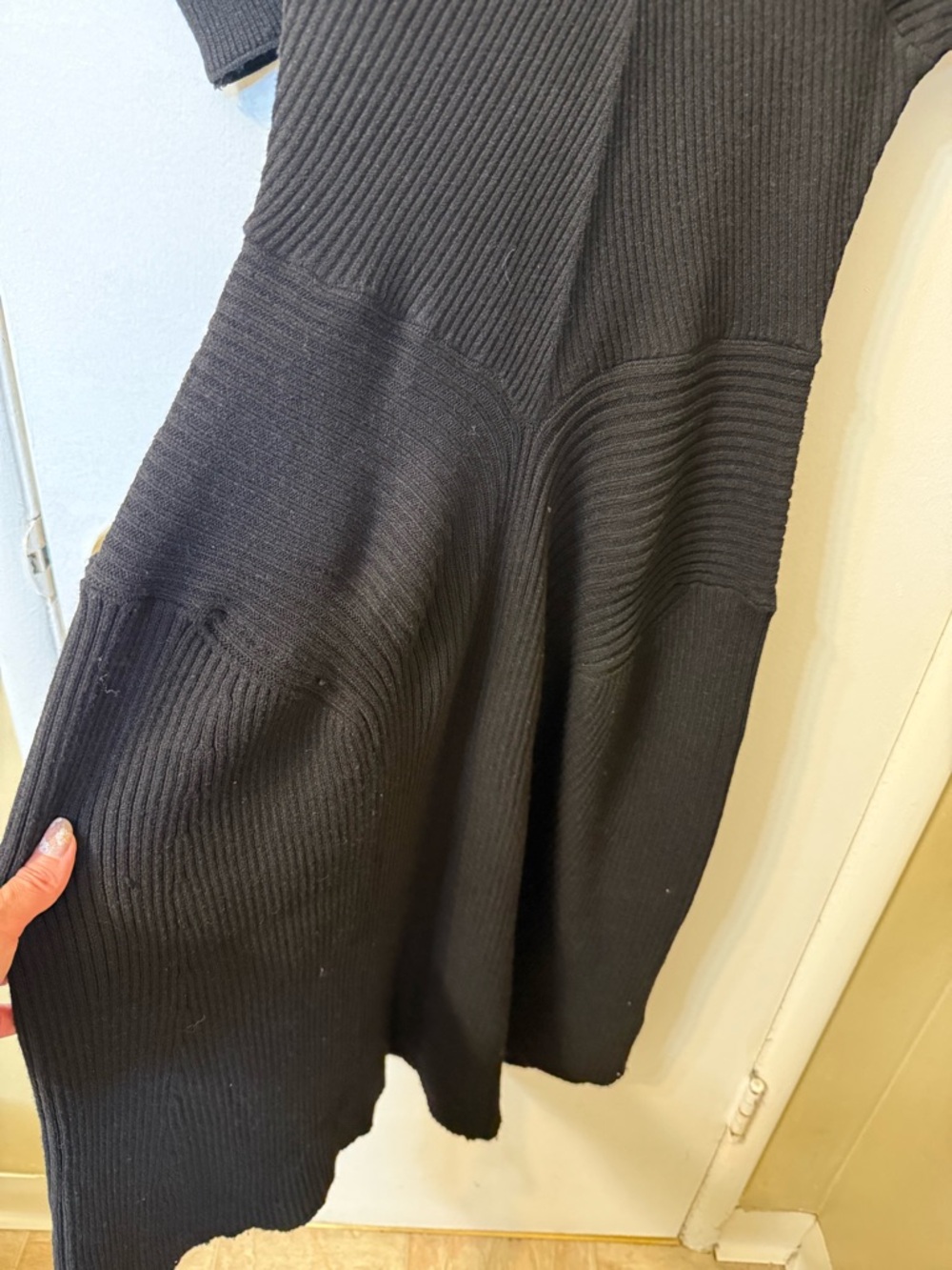 Anthropologie Black Smocked Waist Ribbed Sweater Dress Size M - Picture 8 of 13